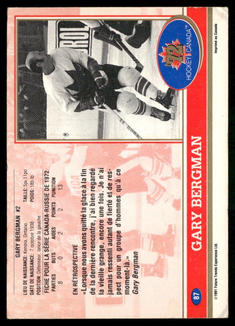 1991 Future Trends Experience Hockey Canada 72 Bergman #87 Very Good