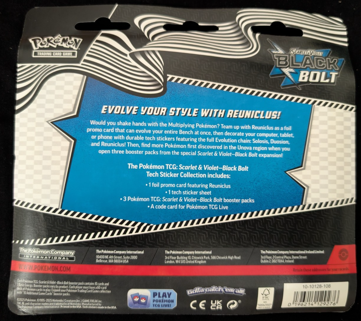 Pokemon TCG Black Bolt Tech Sticker Collection NEW SEALED