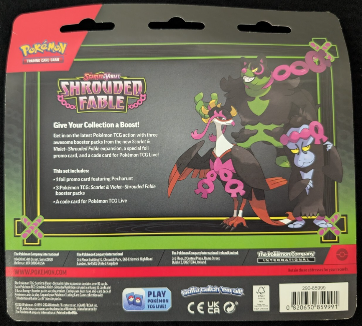 Pokemon TCG Shrouded Fable 3 Three Pack Blister Pecharunt SVP EN #149 Promo