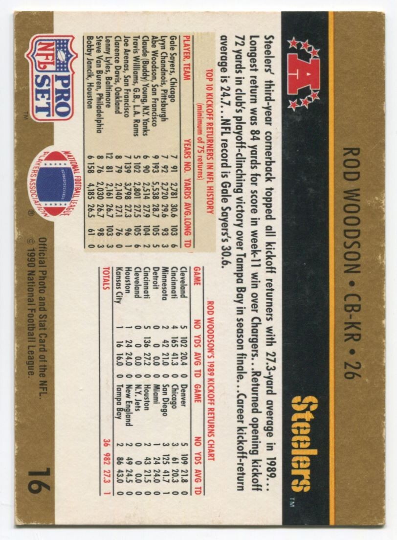 NFL 1990 Pro Set - League Leader #16 Rod Woodson Excellent