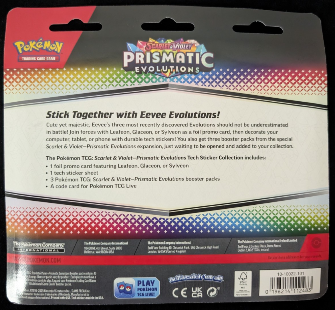 Prismatic Evolutions Tech Sticker Collection 3 Pack Blister Sylveon Pokemon TCG