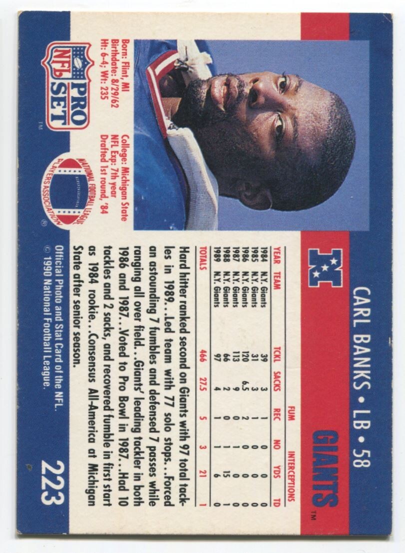 NFL 1990 Pro Set - #223 Carl Banks Excellent