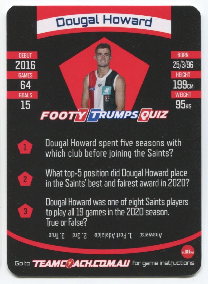 AFL 2021 McDonalds St Kilda Saints Dougal Howard #53 Near Mint