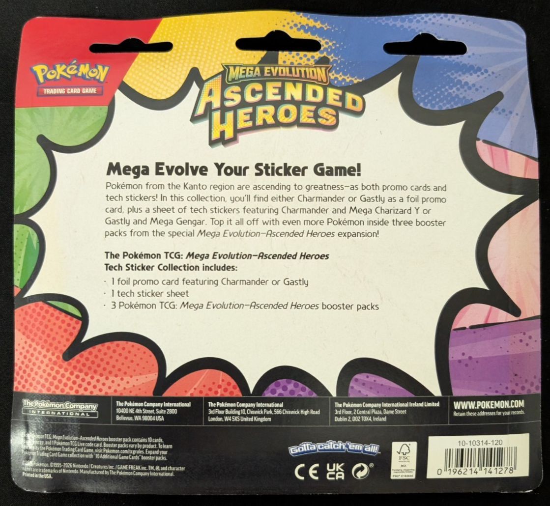 Ascended Heroes Tech Sticker Collection 3 Pack Blister Gastly Pokemon TCG