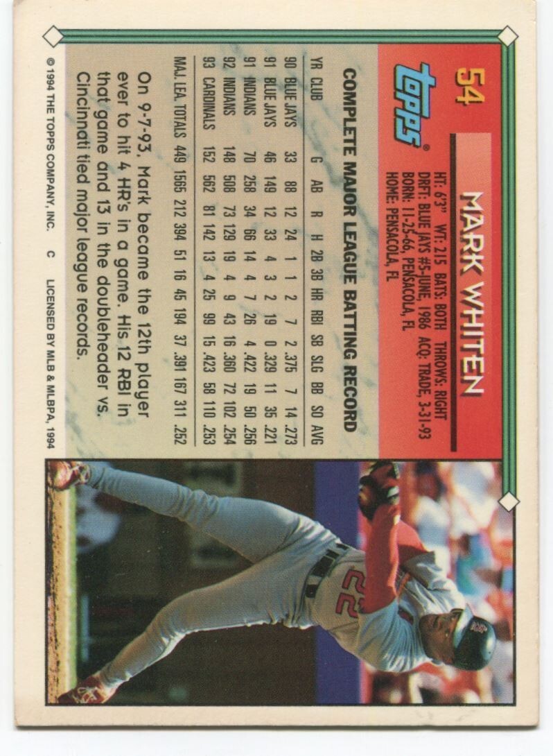 MLB 1994 Topps - #54 Mark Whiten Excellent