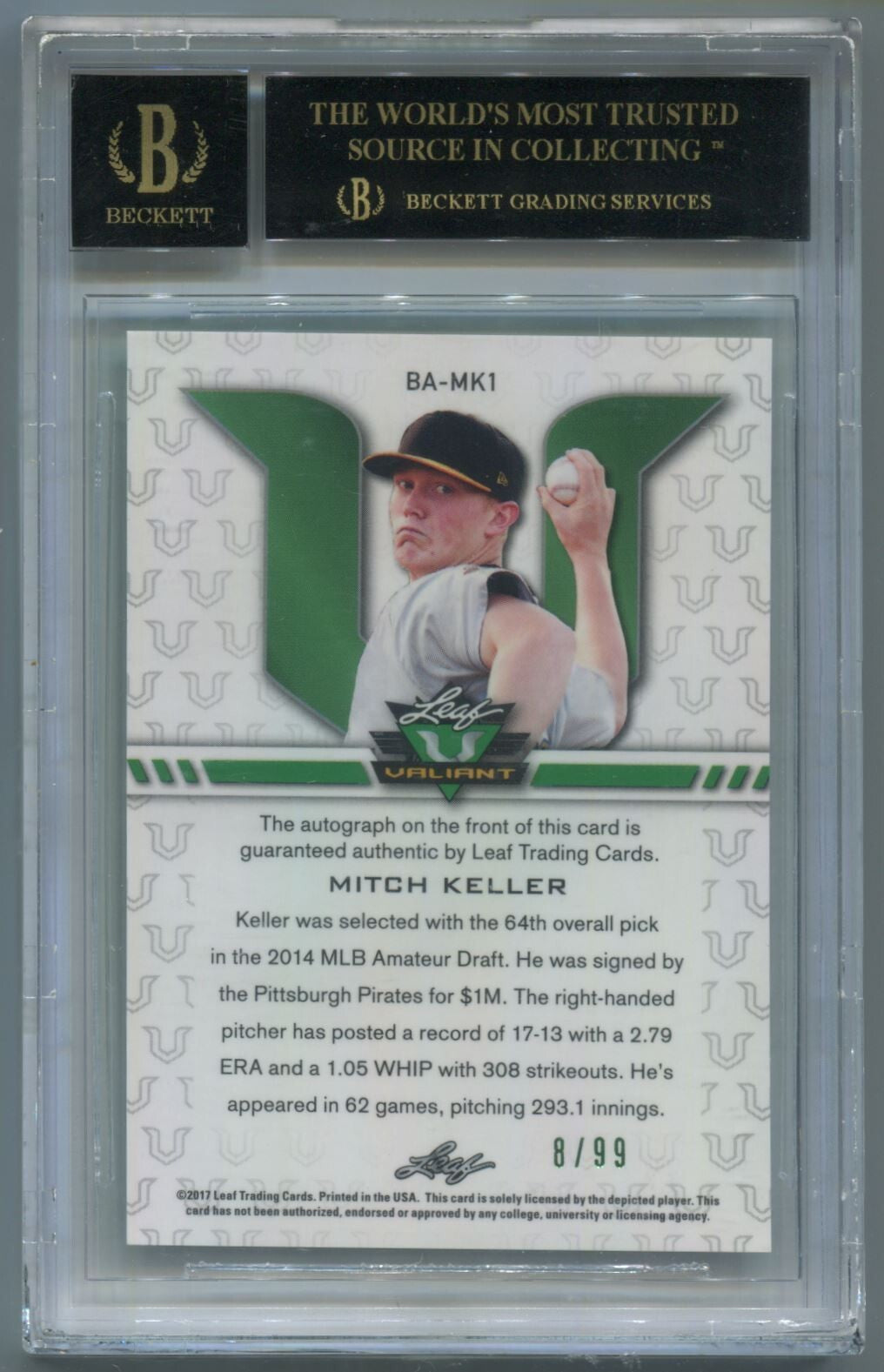 MLB 2017 Leaf Valiant Green Mitch Keller /99 #BA-MK1 BGS 10 Black Label