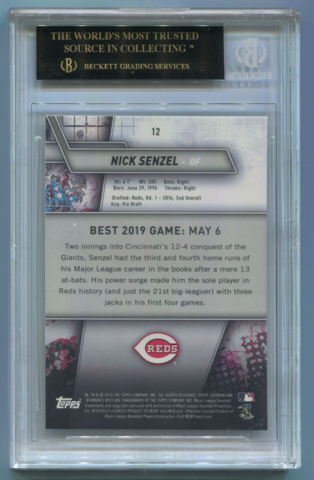 MLB 2019 Bowman's Best #12 Nick Senzel (RC) BGS 10 Black Label Pristine