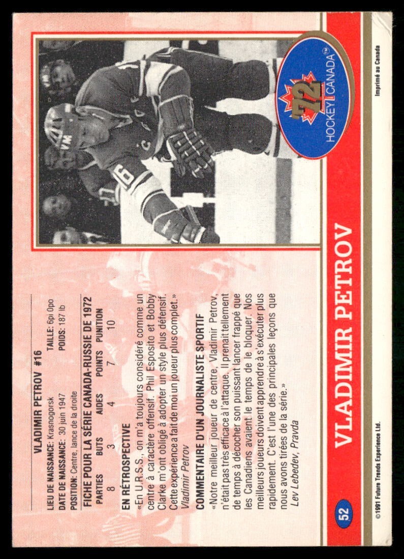 1991 Future Trends Experience Hockey Canada 72 Petrov #52 Very Good