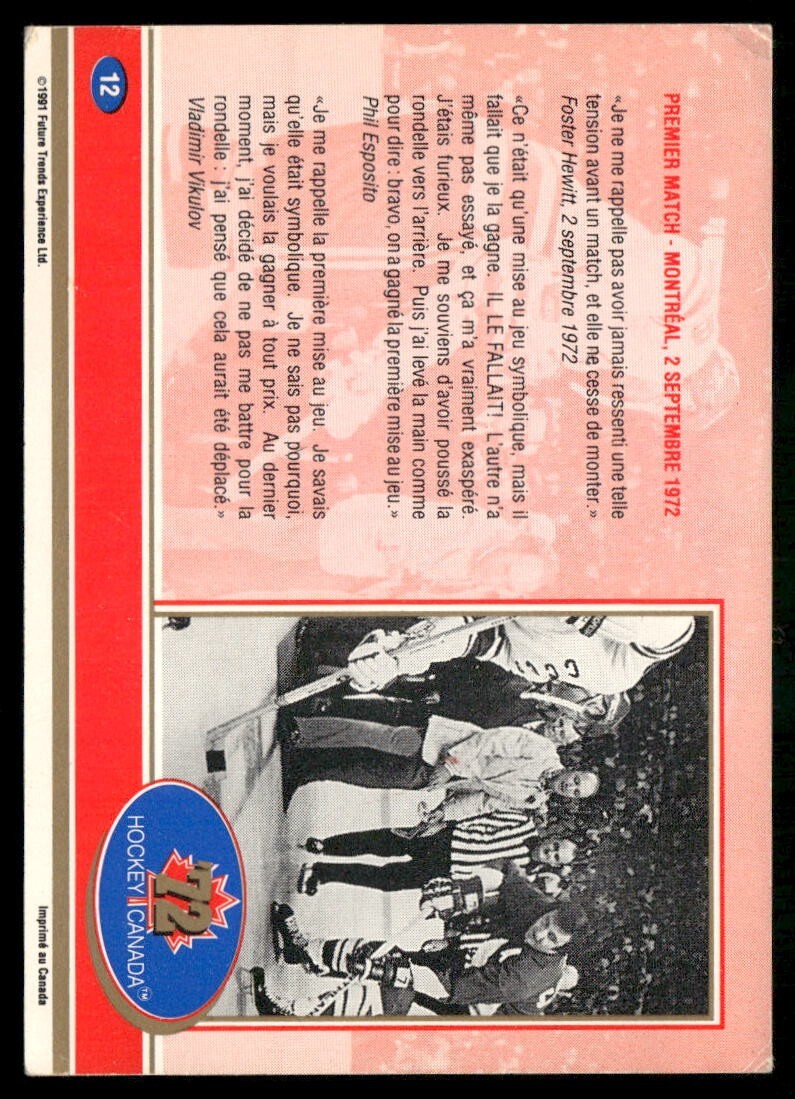 1991 Future Trends Experience Hockey Canada 72 Mise Au Jeu #12 Very Good