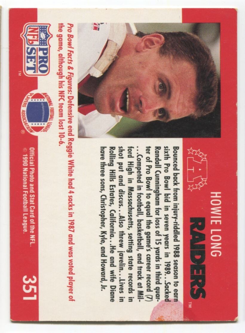 NFL 1990 Pro Set FACT Cincinnati Howie Long #351 Excellent
