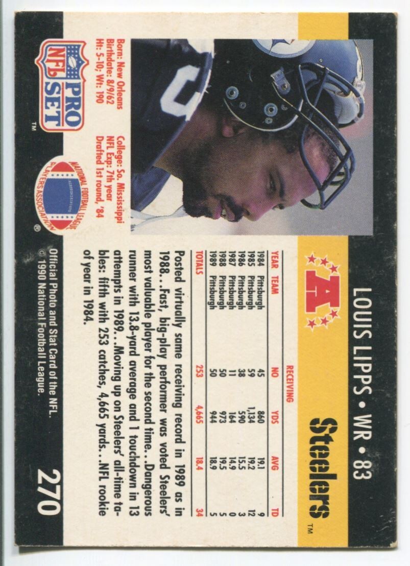 NFL 1990 Pro Set - #270 Louis Lipps Excellent