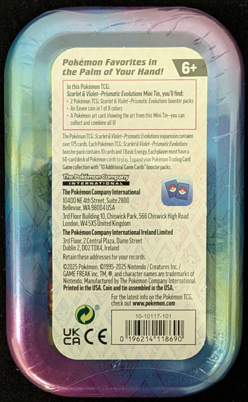Scarlet & Violet Prismatic Evolutions Mini Tin Flareon Art Pokemon TCG SEALED
