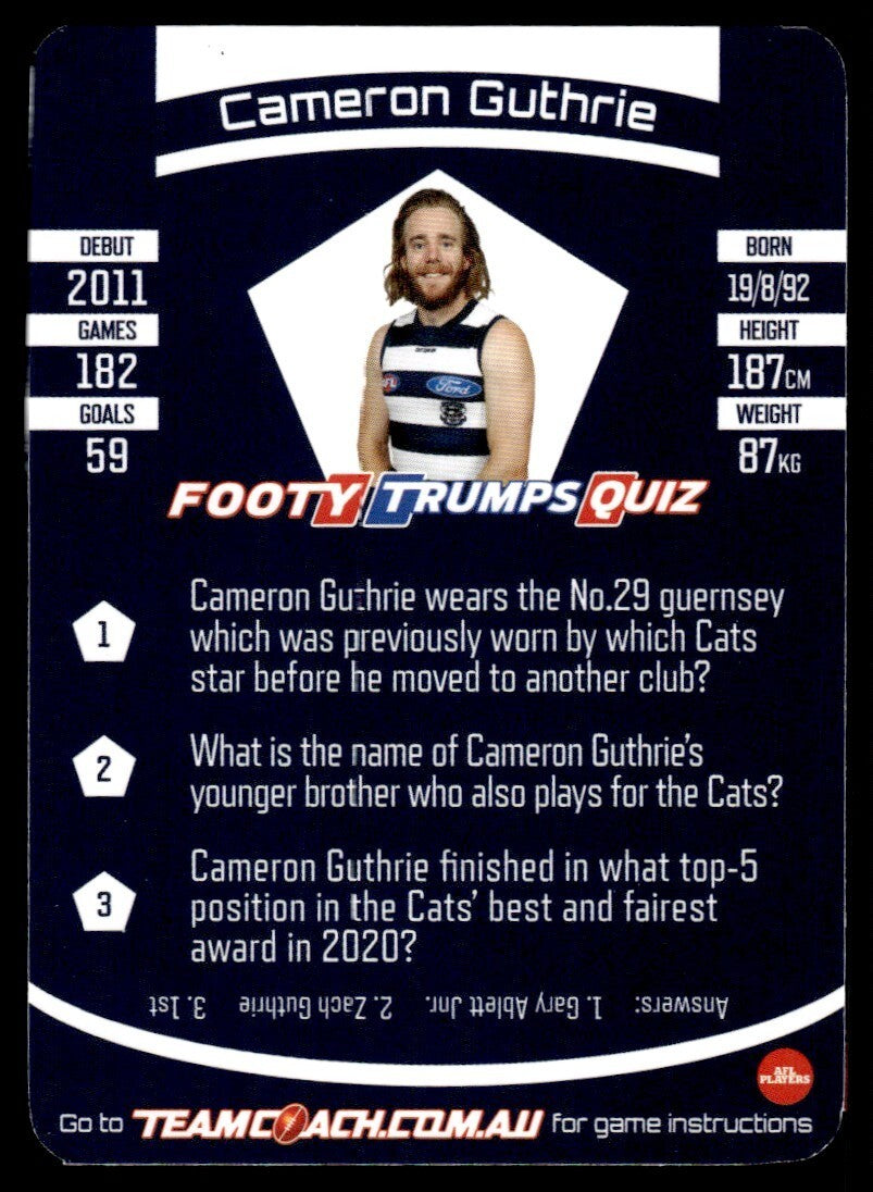 AFL 2021 McDonalds Geelong Cats Cameron Guthrie #91 Near Mint