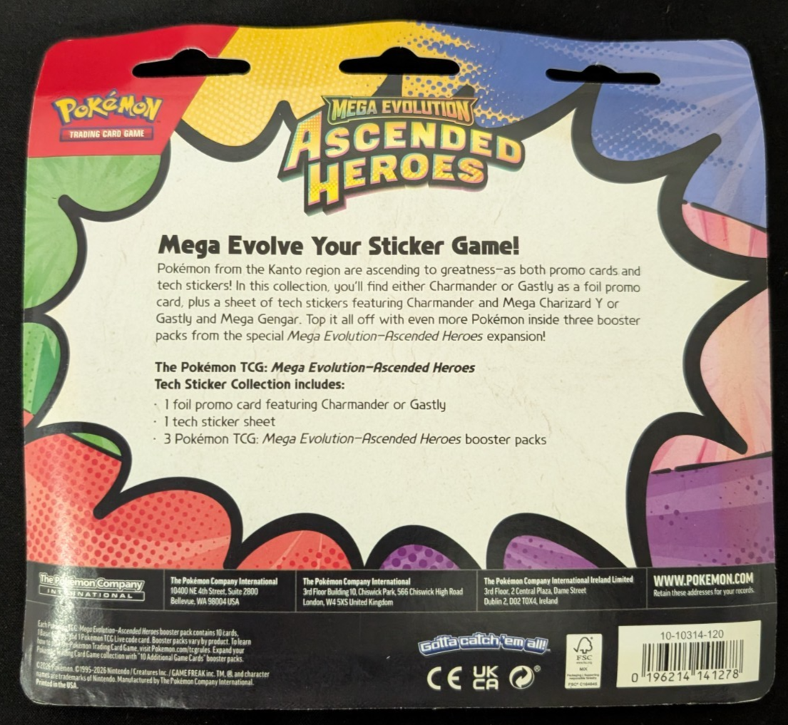 Ascended Heroes Tech Sticker Collection 3 Pack Blister Charmander Pokemon TCG
