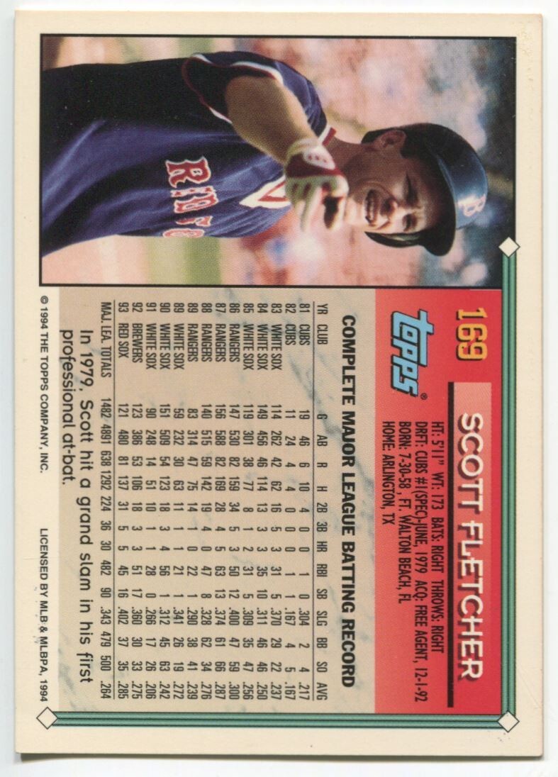 MLB 1994 Topps - #169 Scott Fletcher Excellent