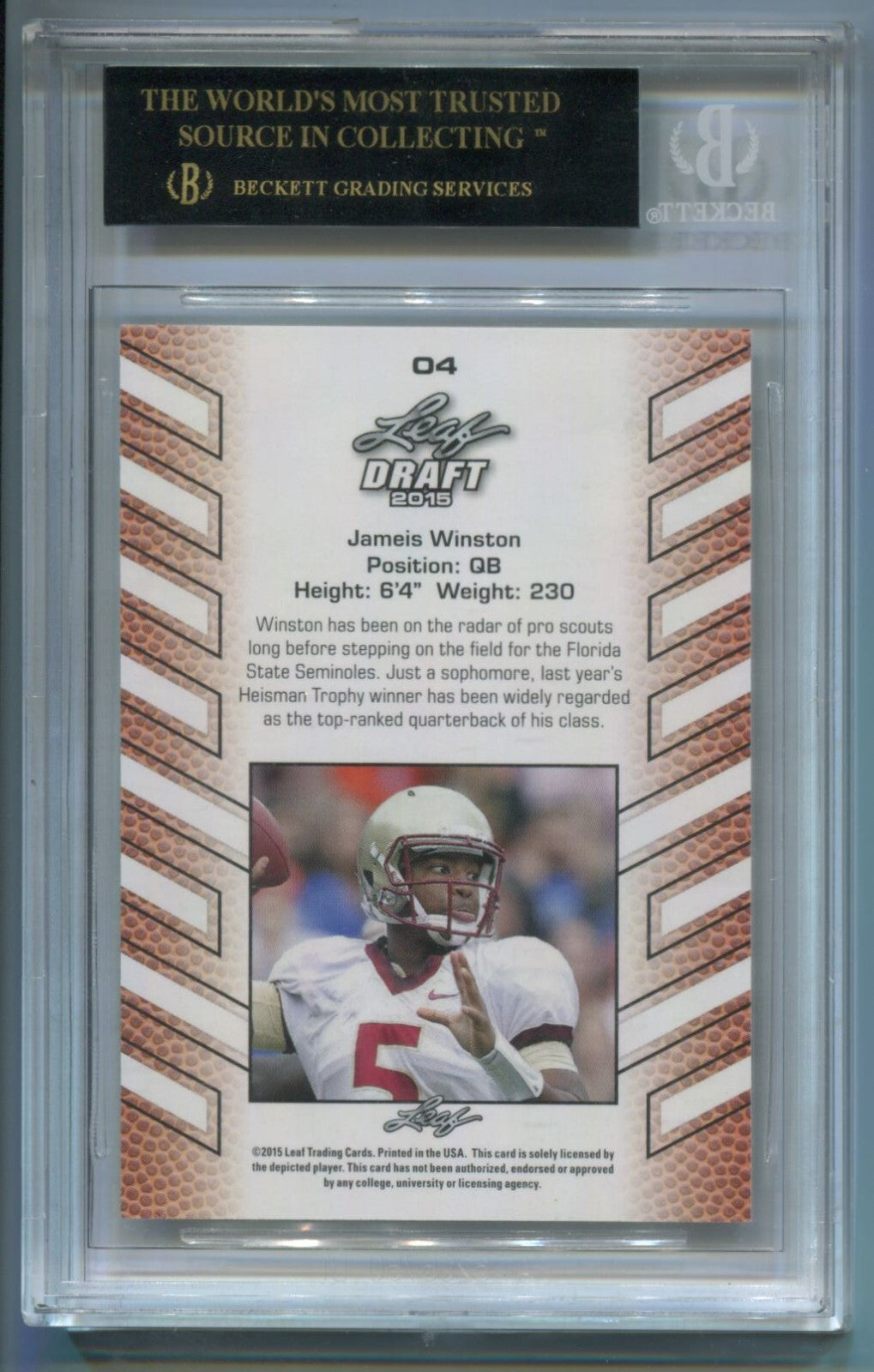 NFL 2015 Leaf Draft Special Issue Jameis Winston #4 BGS 10 Black Label Pristine