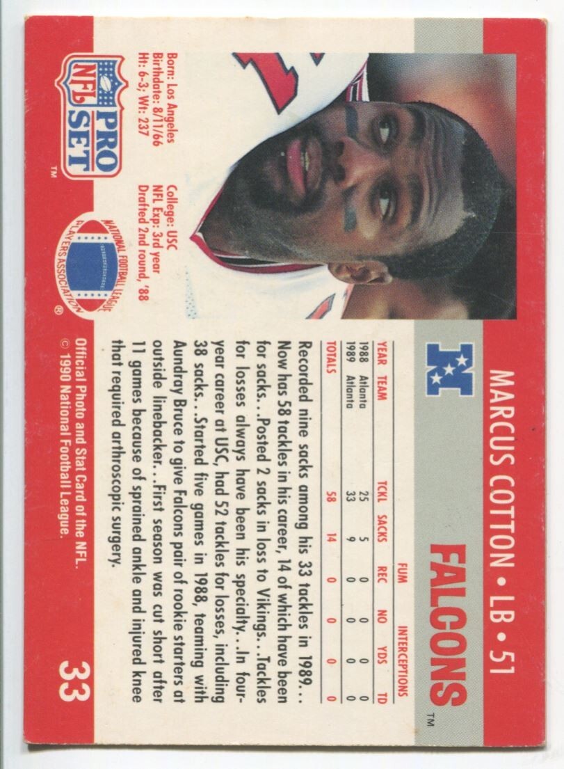 NFL 1990 Pro Set - #33 Marcus Cotton Excellent