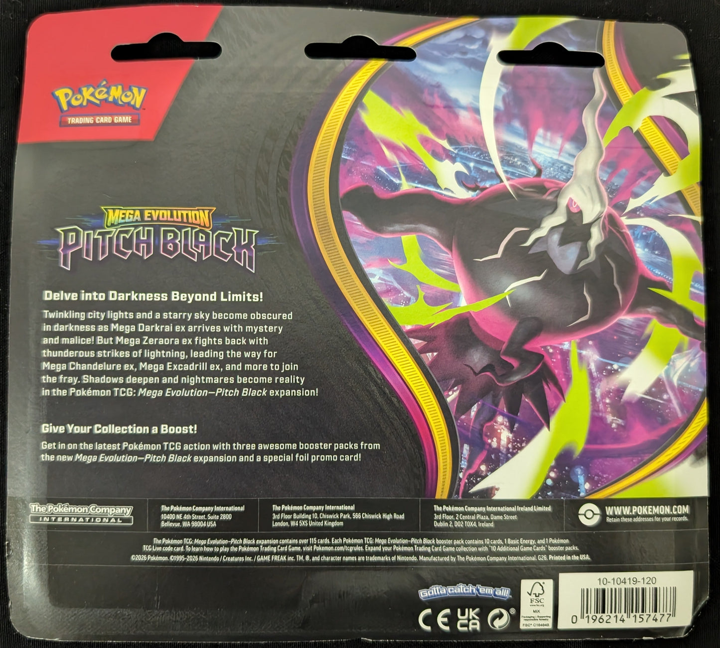 Mega Evolution Pitch Black 3 Pack Booster Blister Binacle Pokemon TCG