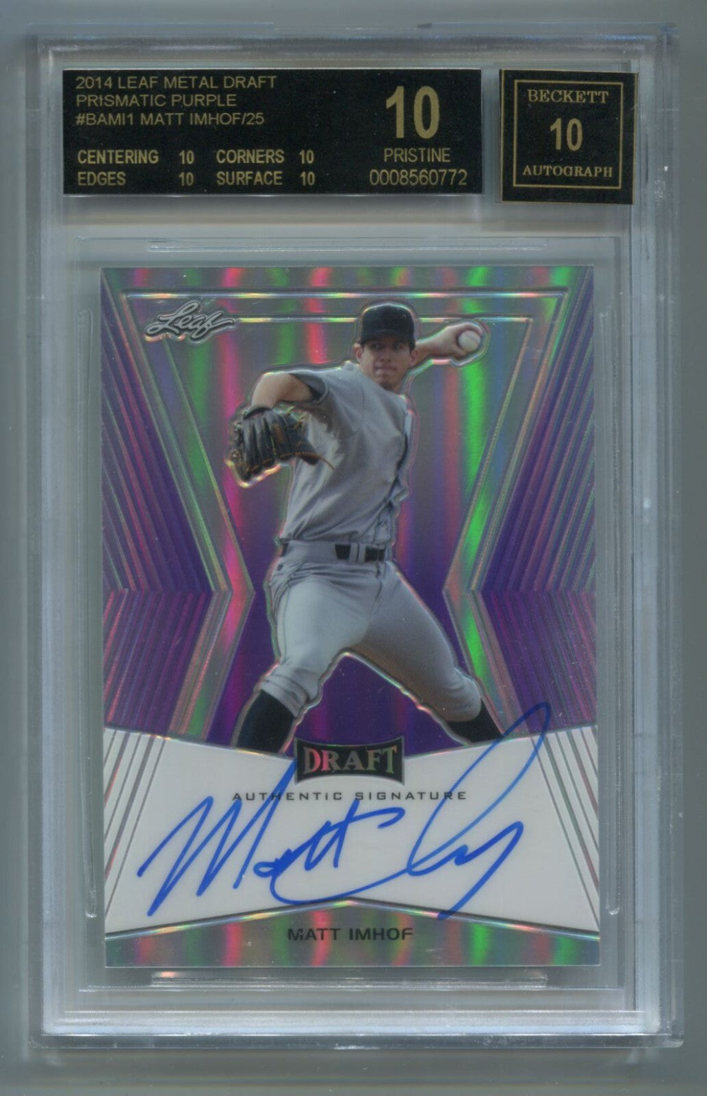 MLB 2014 Leaf Metal Draft Purple Matt Imhof /25 #BA-MI1 (AU) BGS 10 Black Label