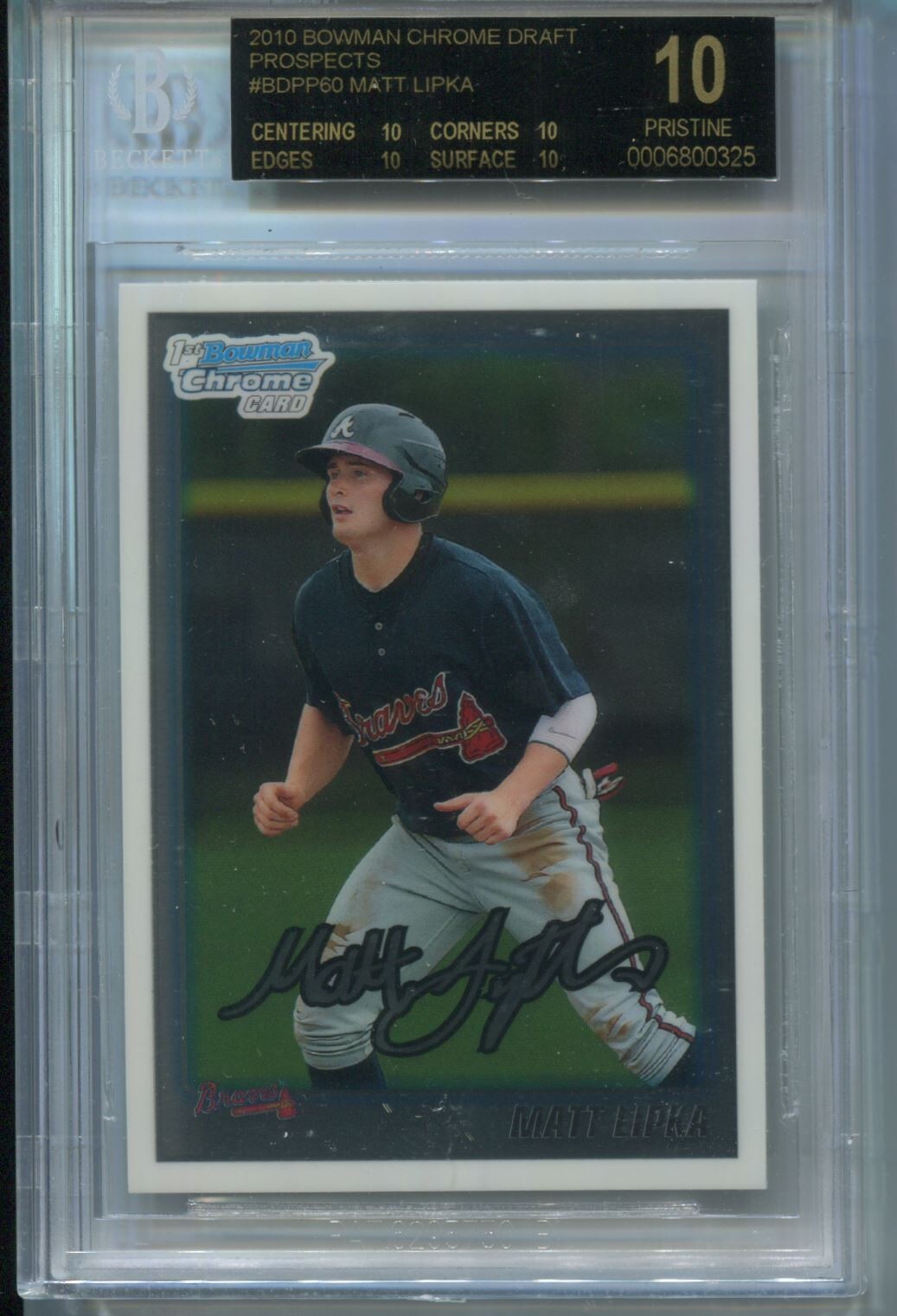 MLB 2010 Bowman Chrome Draft Picks #BDPP60 Matt Lipka (RC) BGS 10 Black Label