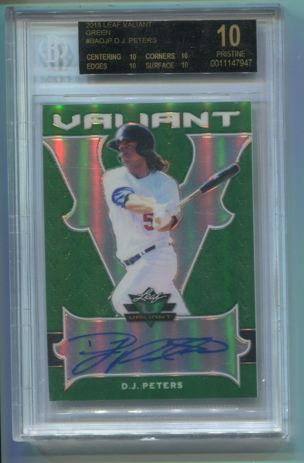 MLB 2018 Leaf Valiant Green D.J. Peters /99 #BA-DJP (AU) BGS 10 Black Label