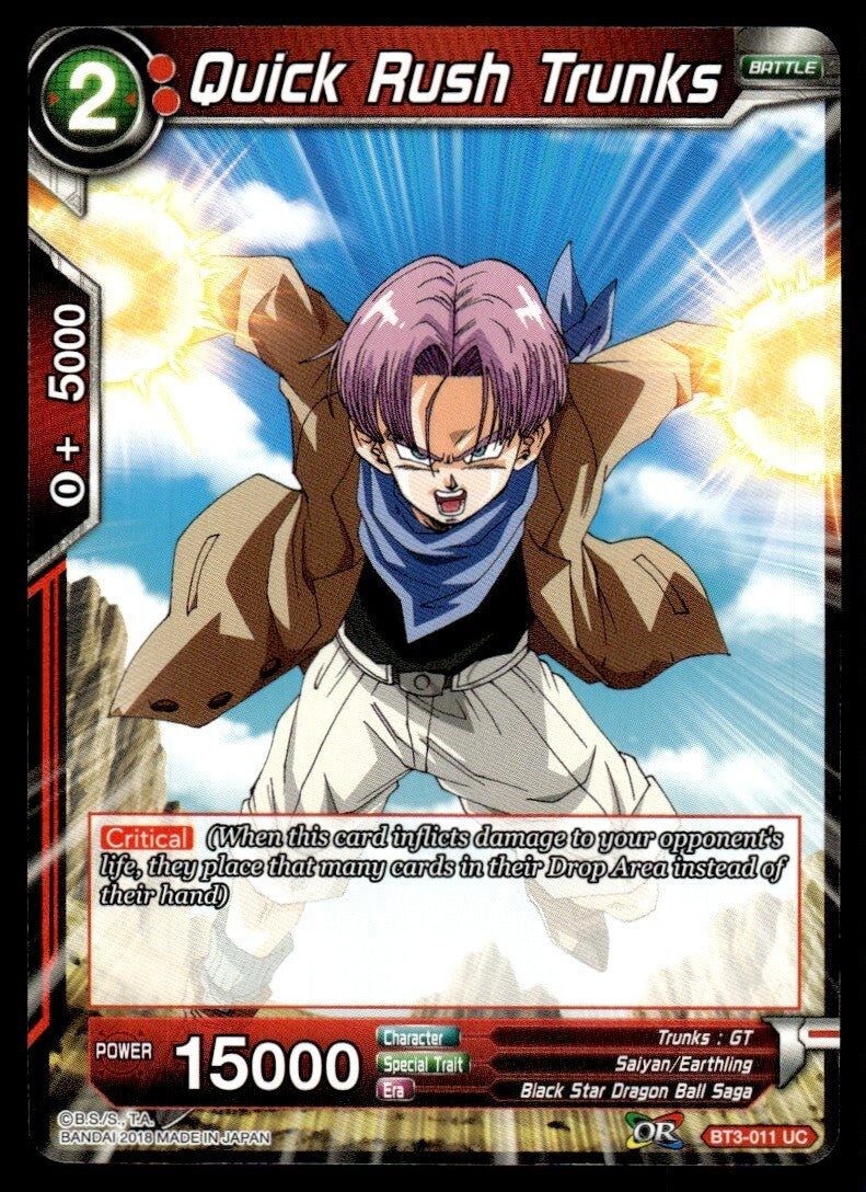 Dragon Ball Super Quick Rush Trunks #BT3-011 UC Near Mint