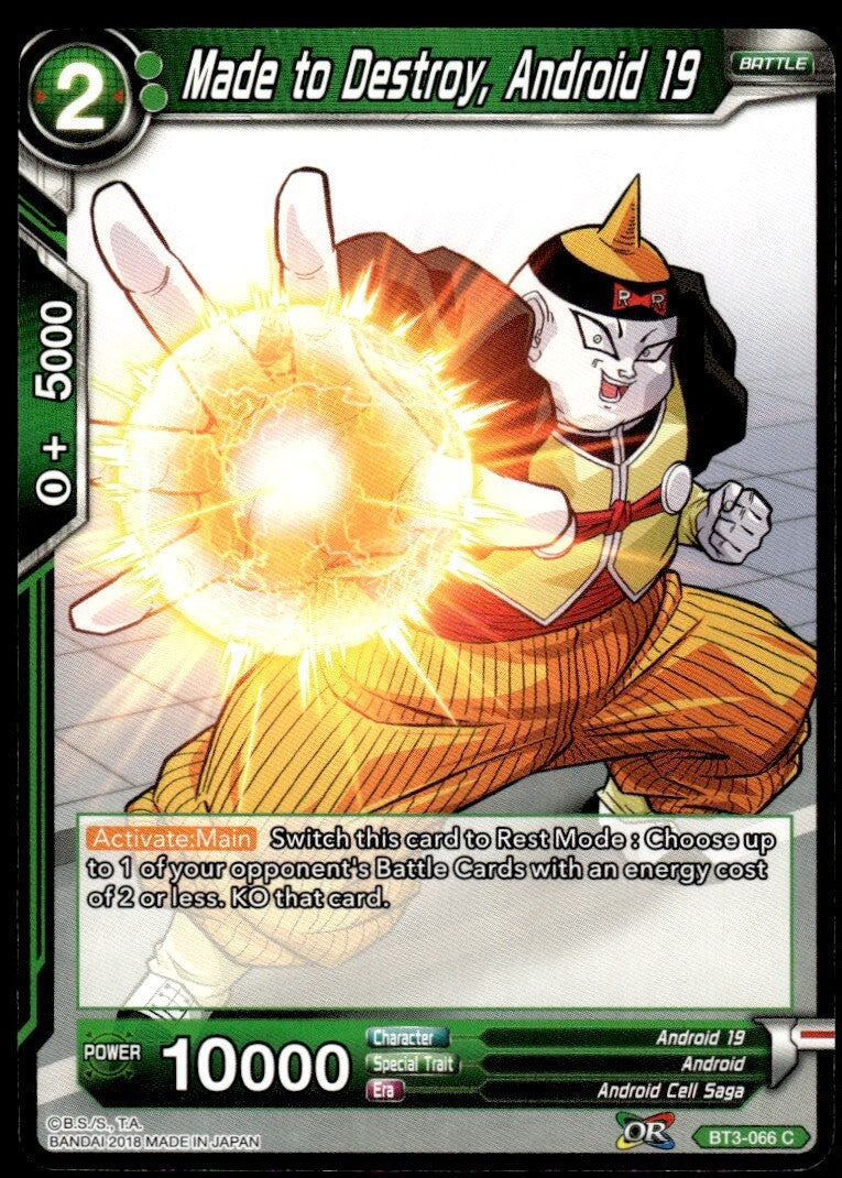 Dragon Ball Super Made To Destroy Android 19 #BT3-066 C Near Mint