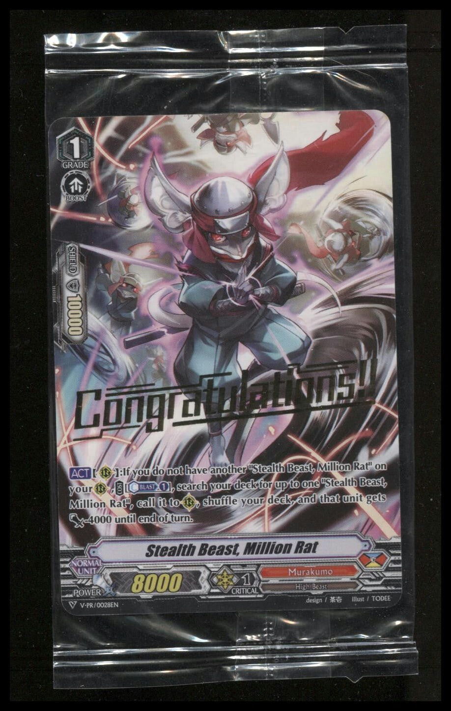 Cardfight Vanguard Stealth Beast, Million Rat Hot Stamped #V-PR/0028EN PR SEALED