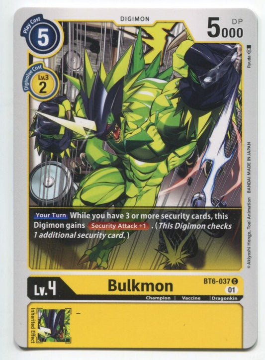 Digimon Card Game Bulkmon #BT6-037 C Near Mint