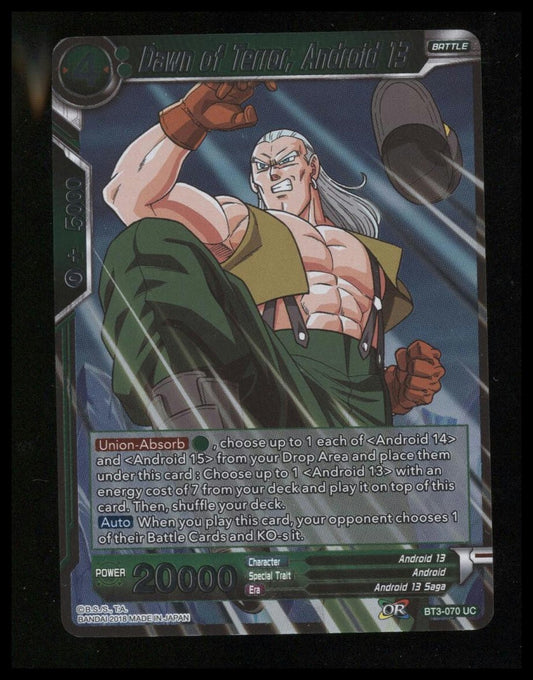 Dragon Ball Super Dawn Of Terror Android 13 #BT3-070 UC Near Mint Foil