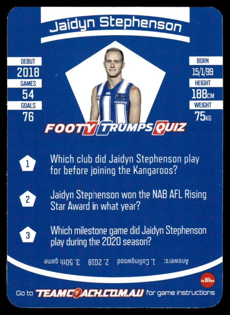 AFL 2021 McDonalds North Melbourne Jaidyn Stephenson #183 Near Mint