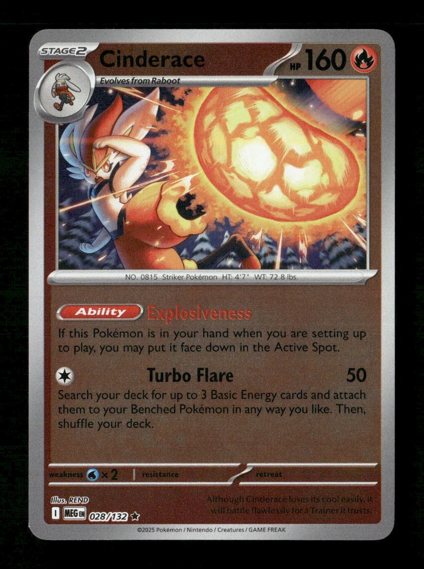 Cinderace #028/132 Reverse Holofoil Pokemon Mega Evolution