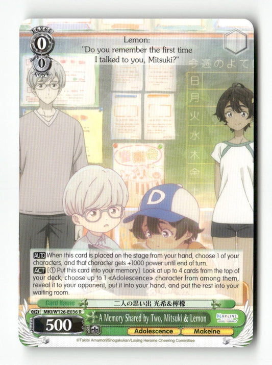 A Memory Shared by Two, Mitsuki & Lemon MKI/W126-E036 R Weiss Schwarz TCG