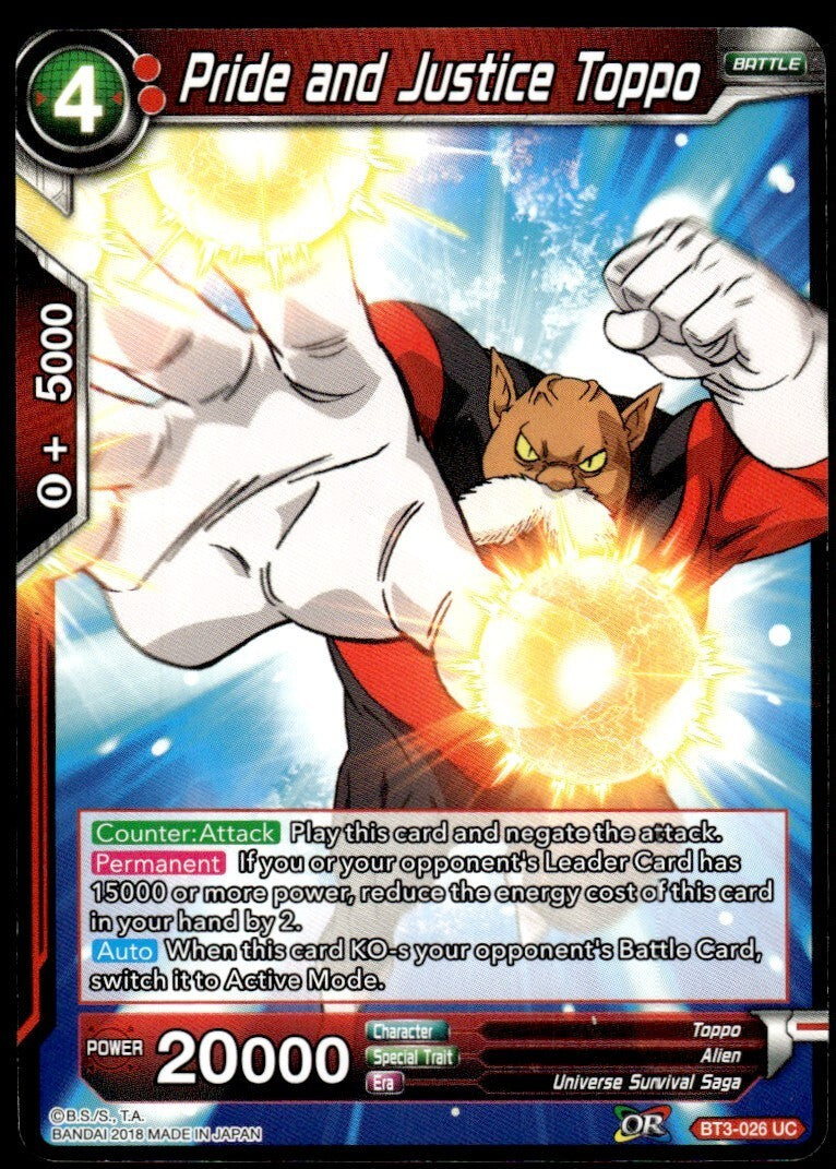 Dragon Ball Super Pride And Justice Toppo #BT3-026 UC Near Mint
