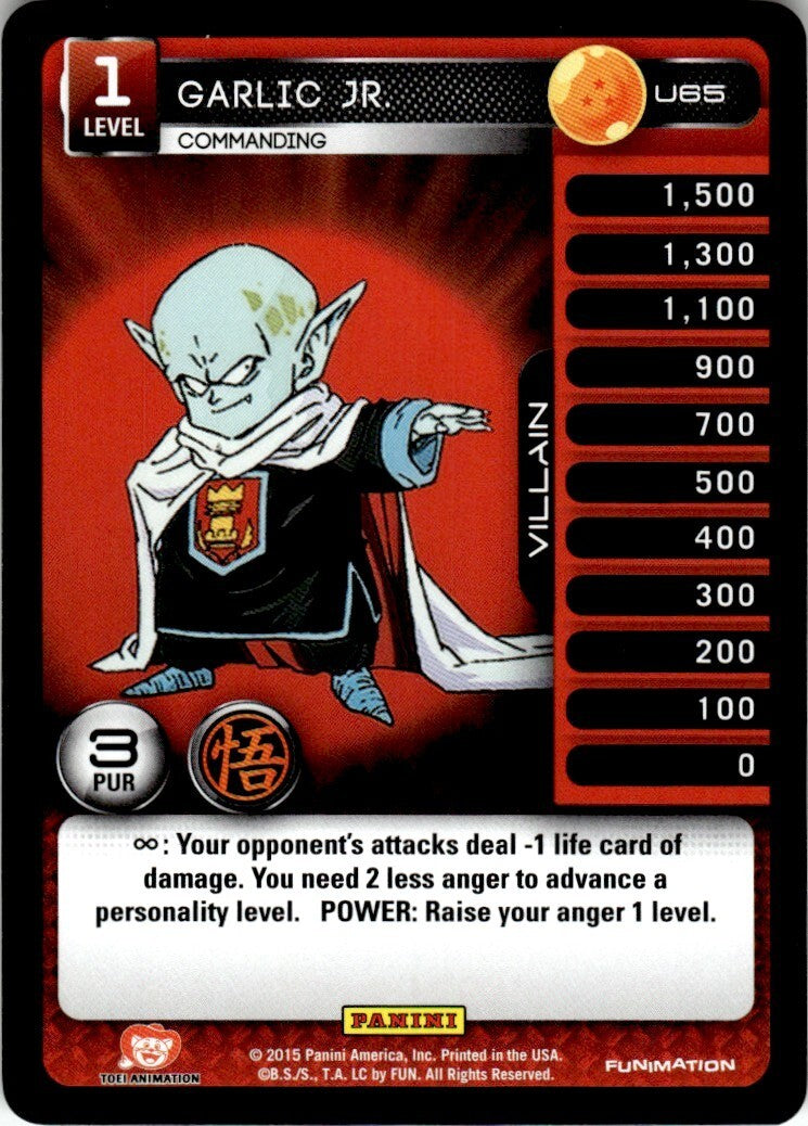 Dragon Ball Z Funimation Panini Garlic Jr #U65 Near Mint