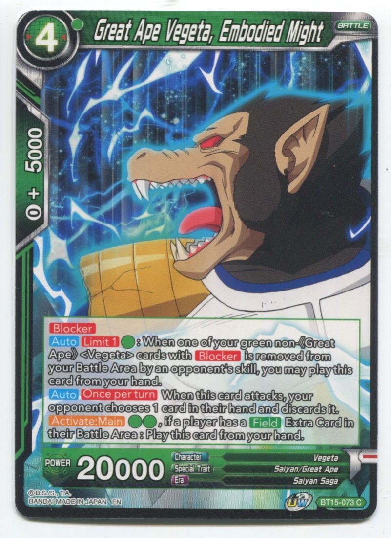 DBS Dragon Ball Super Great Ape Vegeta Embodied Might #BT15-073 C Near Mint