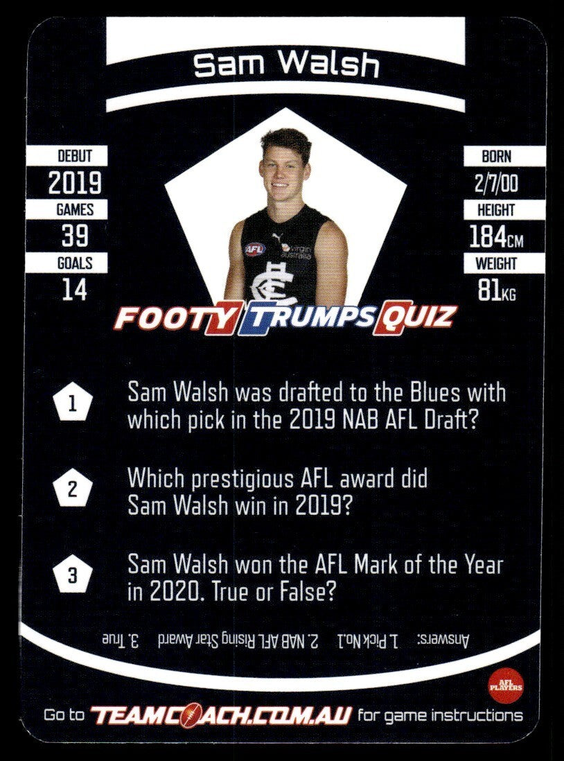 AFL 2021 McDonalds Carlton Sam Walsh #75 Near Mint