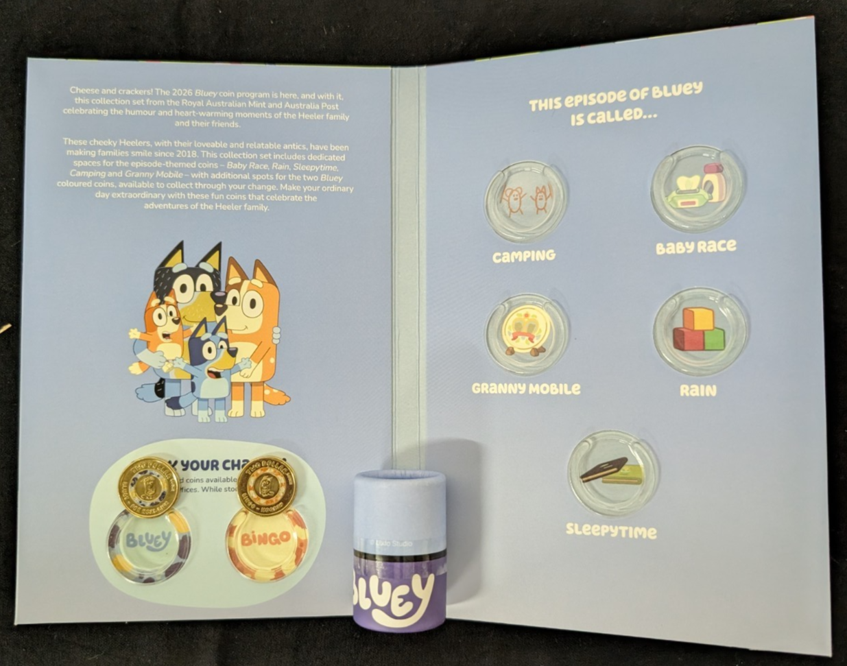 2026 UNC Bluey $2 Coin Collection Folder & Five-Coin Set RAM + 2 Colour Circ.