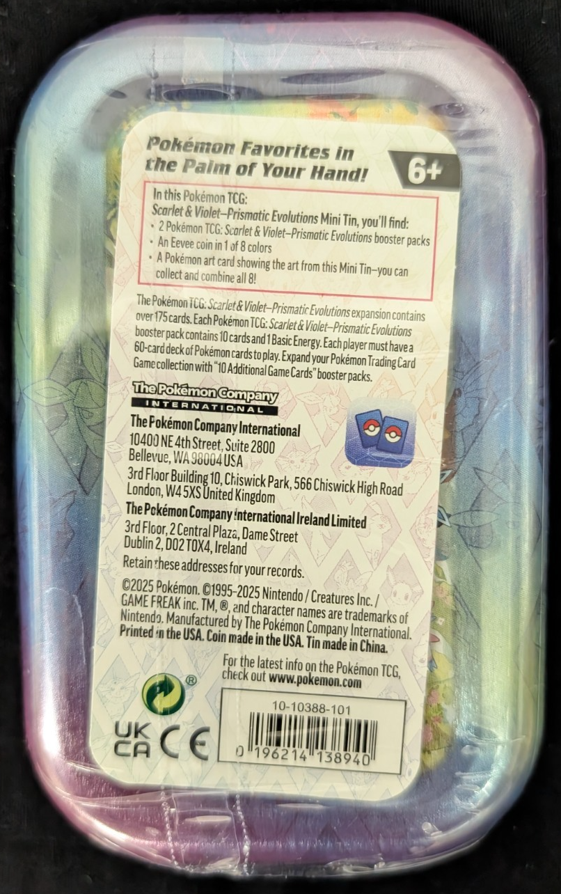 Scarlet & Violet Prismatic Evolutions Mini Tin Glaceon Art Pokemon TCG SEALED