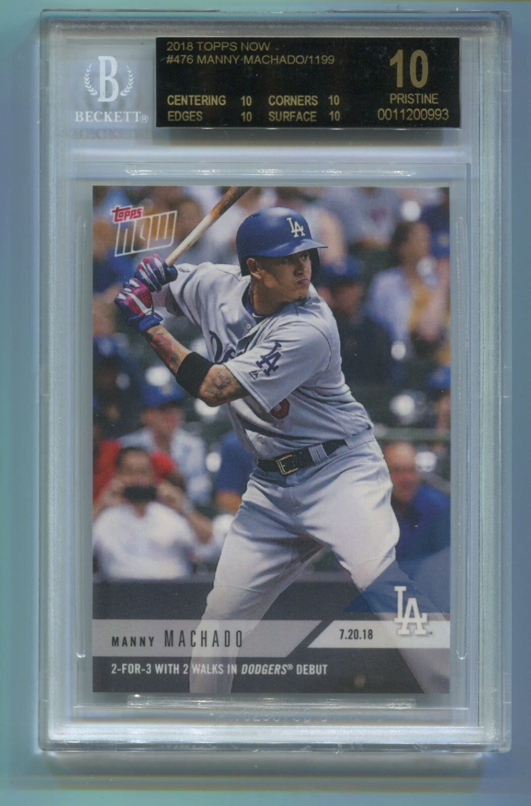MLB 2018 Topps Now #476 Manny Machado BGS 10 Black Label Pristine