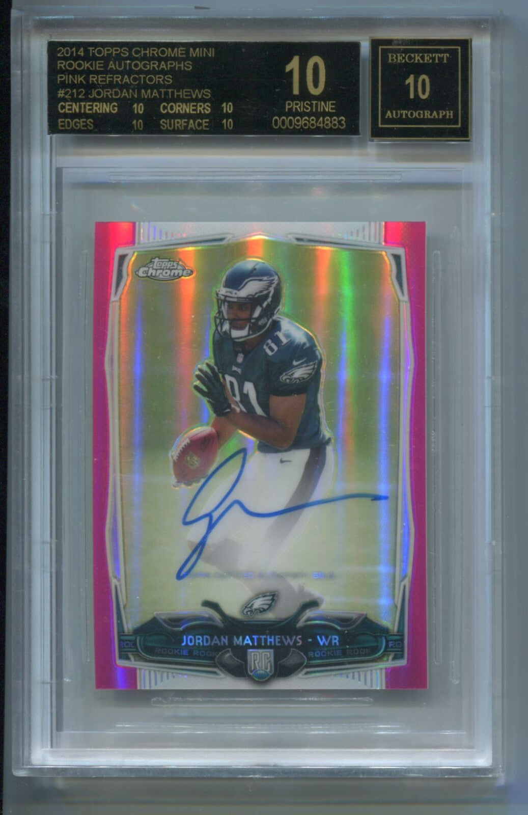 NFL 2014 Topps Chrome Mini Rookie BCA Pink #212 Jordan Matthews /75 (AU, RC) BGS