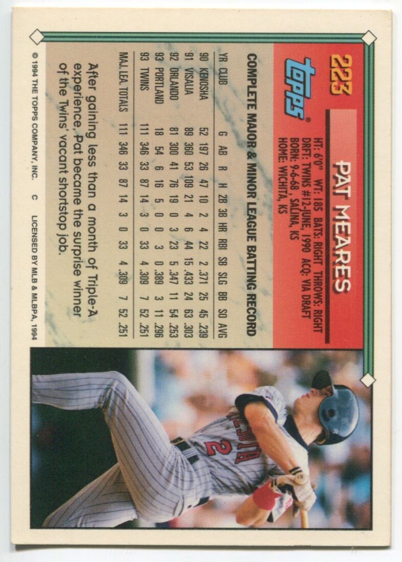 MLB 1994 Topps - #223 Pat Meares Excellent