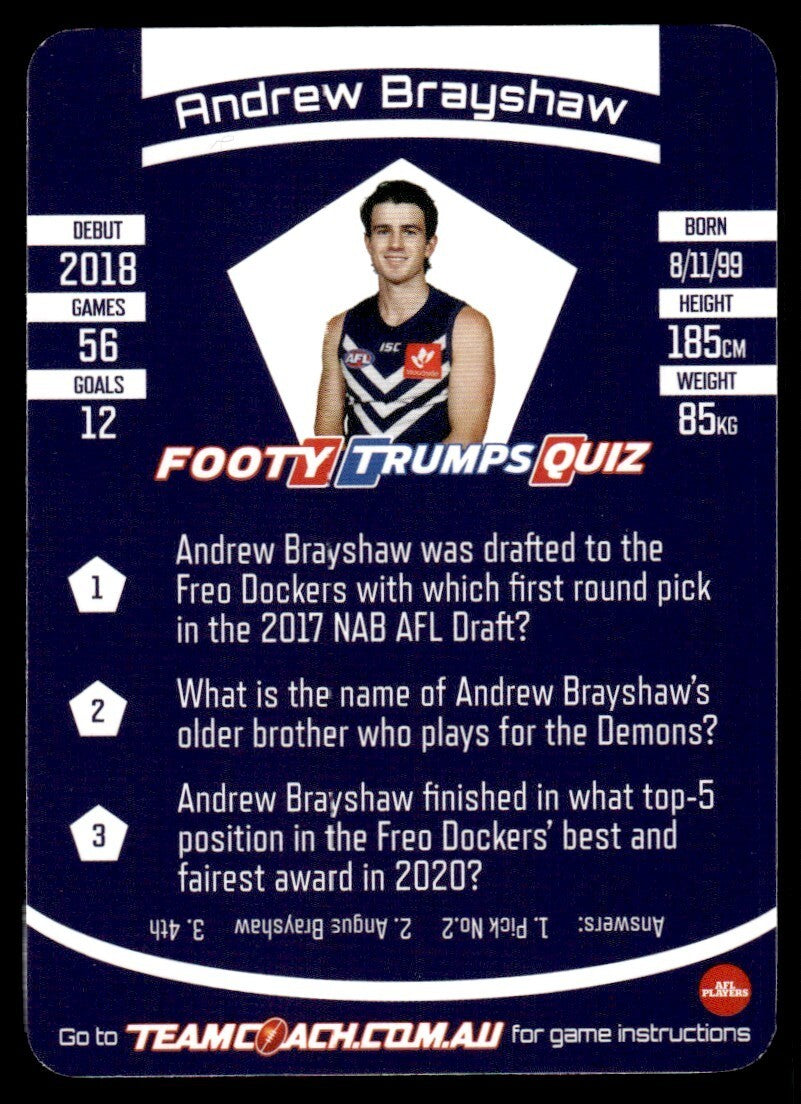 AFL 2021 McDonalds Fremantle Andrew Brayshaw #85 Near Mint
