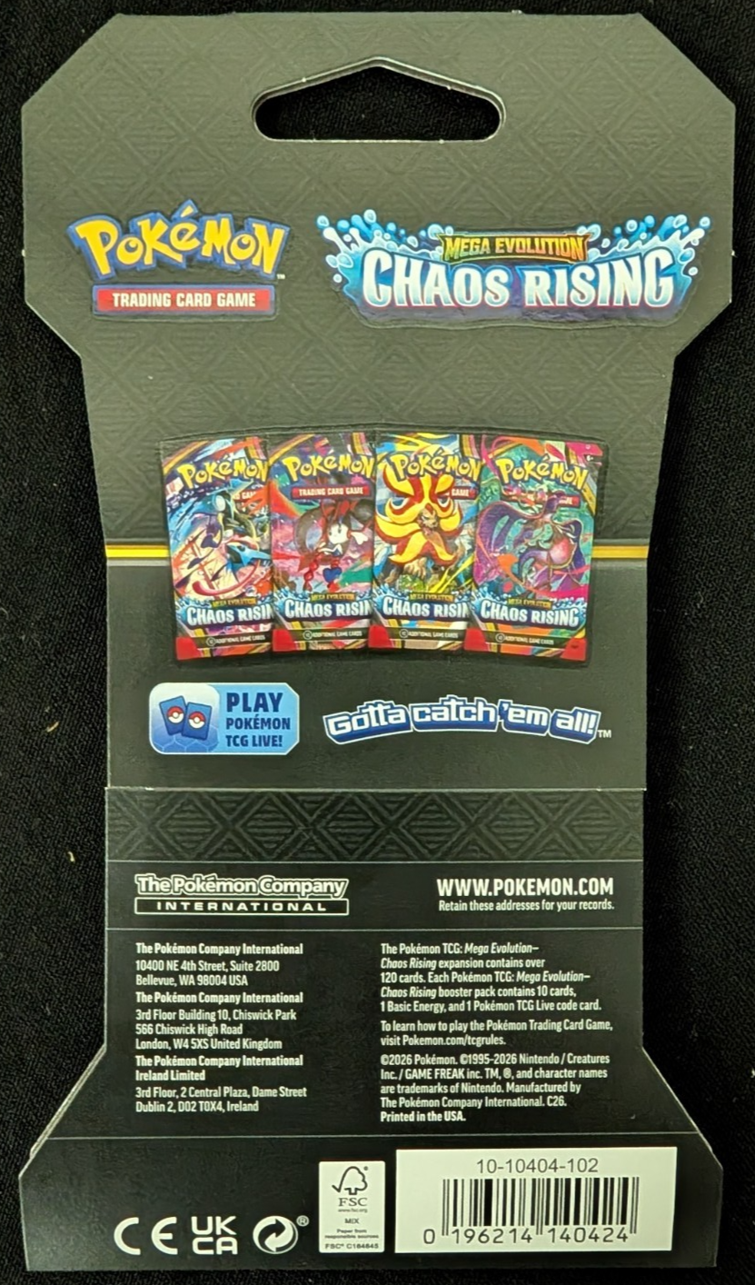 Pokemon TCG Chaos Rising Sleeved Booster Pack Blister NEW SEALED (1 PACK)