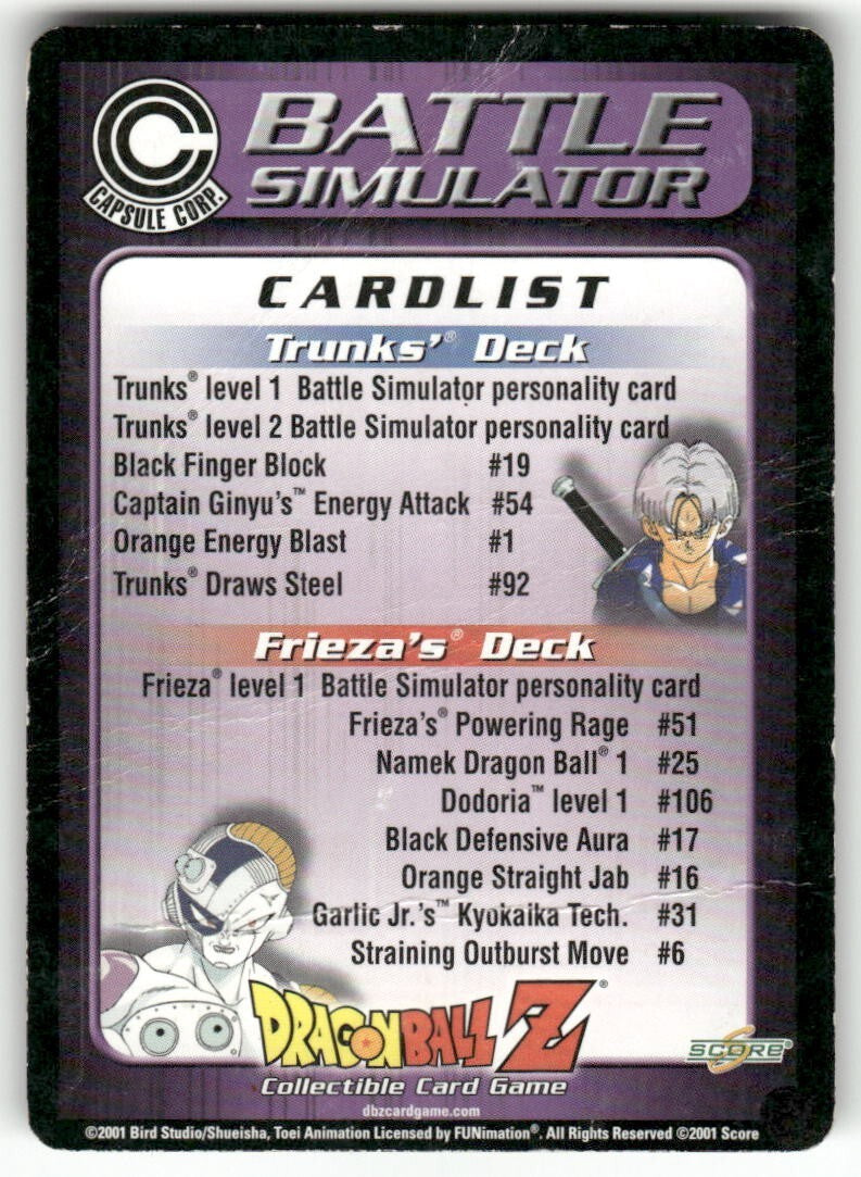 Dragon Ball Z Score Battle Simulator Cardlist Trunk's Frieza's Deck Very Good