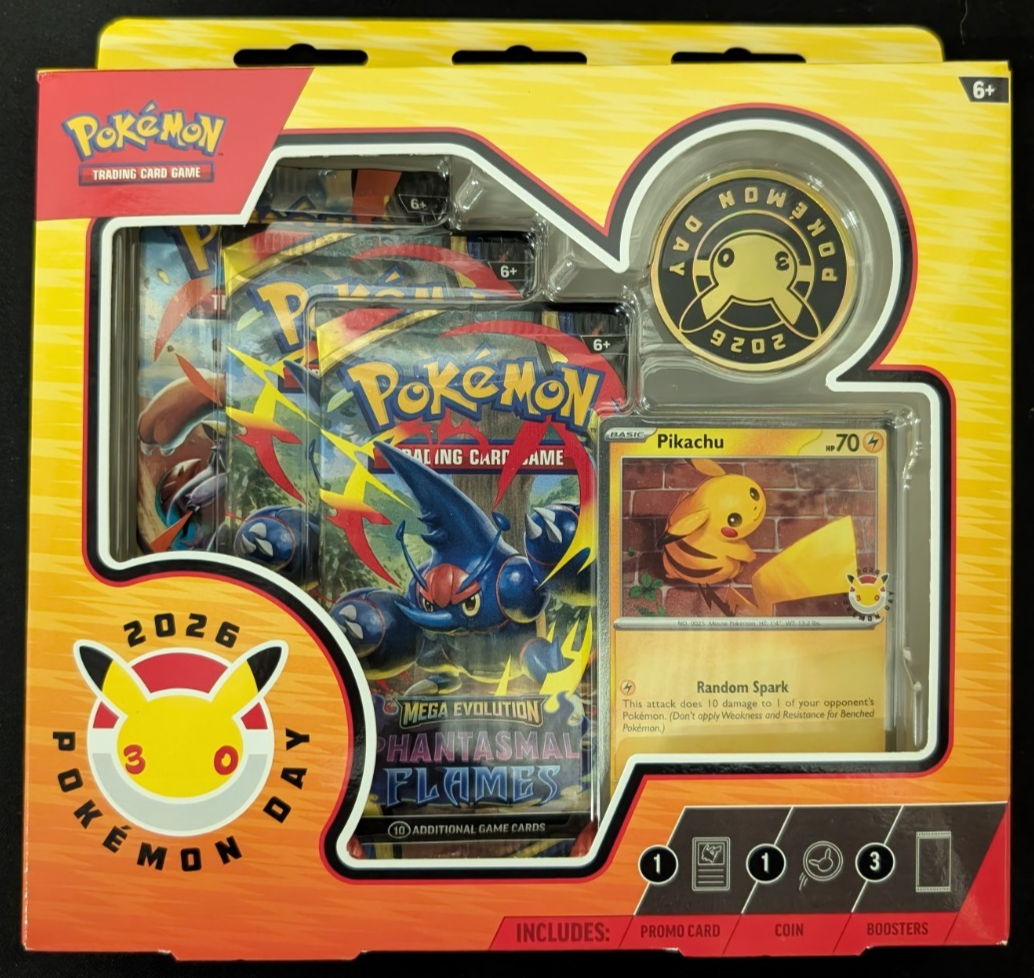 Pokemon Day 2026 30th Anniversary 3 Pack Inc Coin Collector Box Pikachu Card TCG