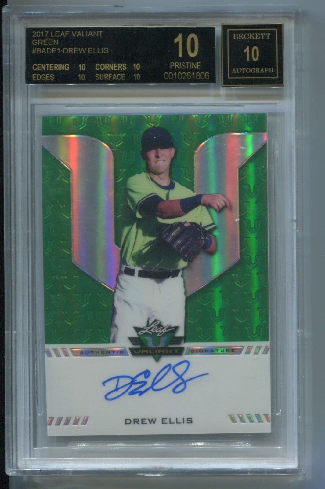 MLB 2017 Leaf Valiant Green Drew Ellis /99 #BA-DE1 BGS 10 Black Label Pristine