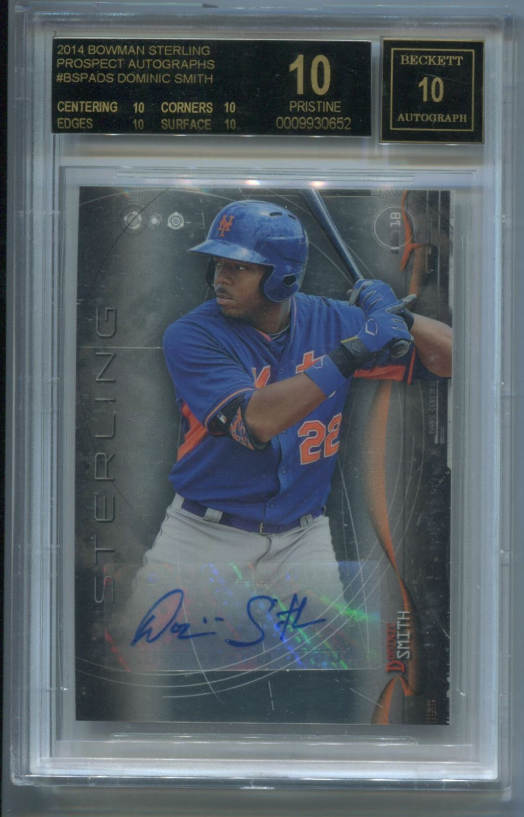 MLB 2014 Topps Bowman Sterling Prospect Dominic Smith #BSPA-DS (AU) BGS 10 Black