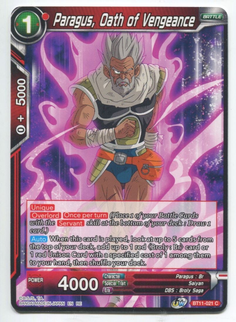 DBS Dragon Ball Super Paragus Oath Of Vengeance #BT11-021 C Near Mint