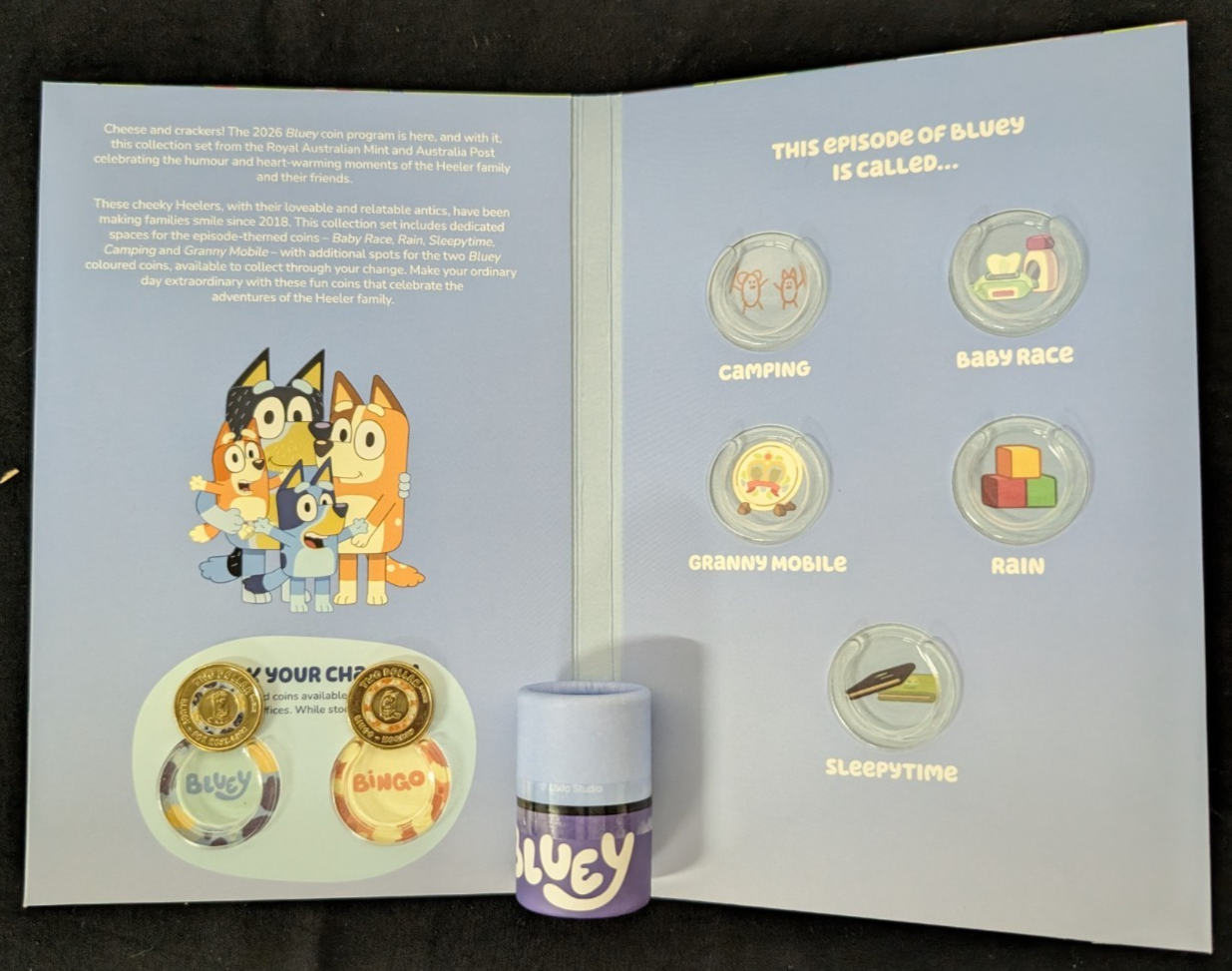 2026 UNC Bluey $2 Coin Collection Folder & Five-Coin Set RAM + 2 Colour Circ.